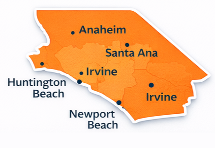 Map of Orange County, California.