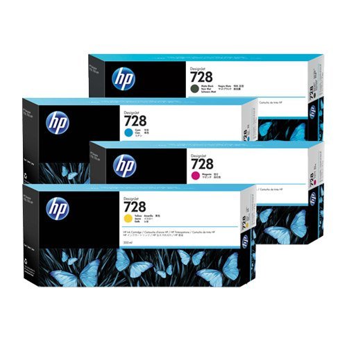 Four HP ink cartridge boxes displayed.